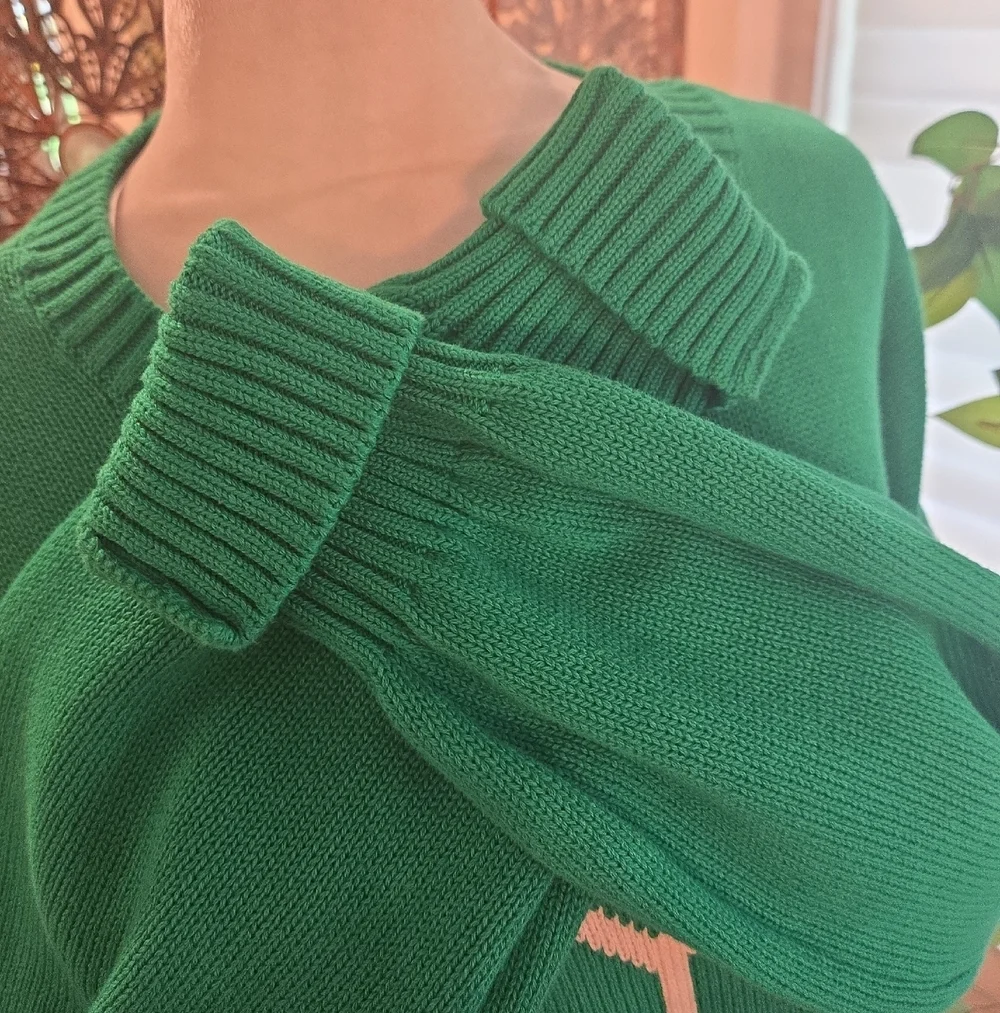 NWT Fishermans Chunky Knit New York Cotton Green Crewneck Sweater Womens Small